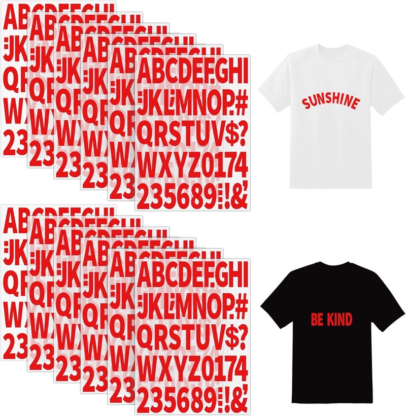 Metsyth 12 Sheets 612 Pieces Iron on Letters and Numbers for Clothing 2 Inch Iron on Letter Patches Large with PU Heat Transfer Alphabet Adhesive Stickers for Fabric T-Shirt Jersey DIY Craft,Red - Image 1